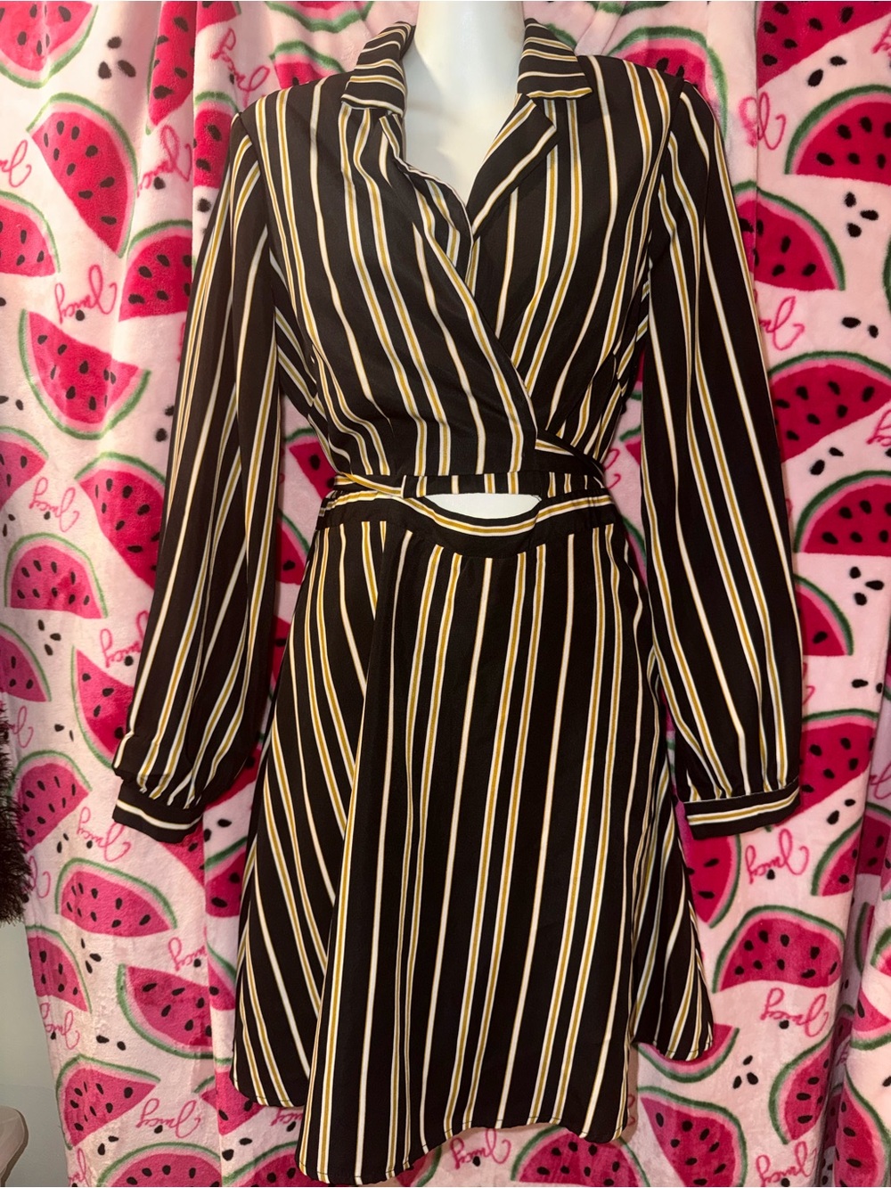🖤 Striped Wrap-Style Midi Skirt Dress